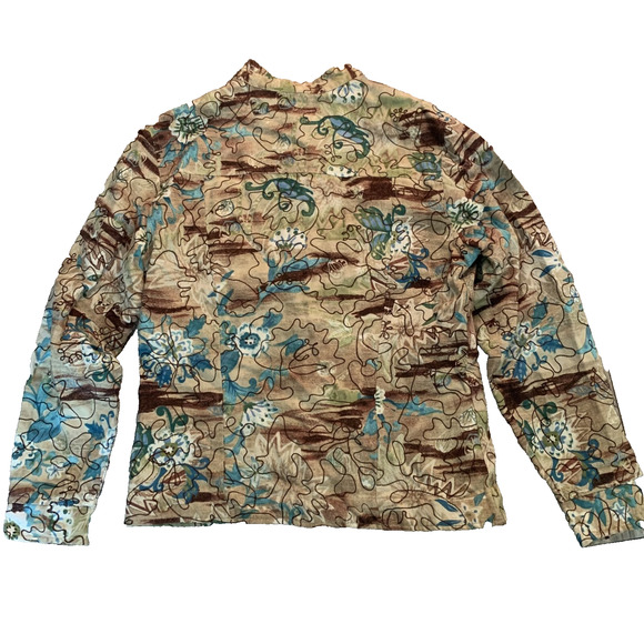 BECHAMEL WOMEN'S TAN/BLUE ARTSY FLORAL BUTTON FRONT JACKET/BLAZER SIZE SMALL-EUC - Picture 4 of 4